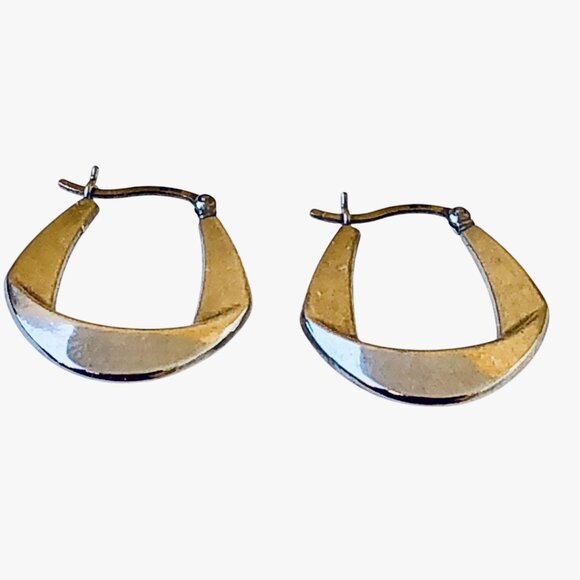 Sterling Silver Lever-Back Earrings Hoop Unique Contemporary Shape - Picture 4 of 12